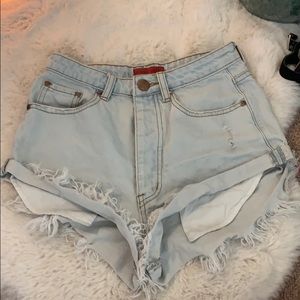 Light washed blue high waisted shorts
